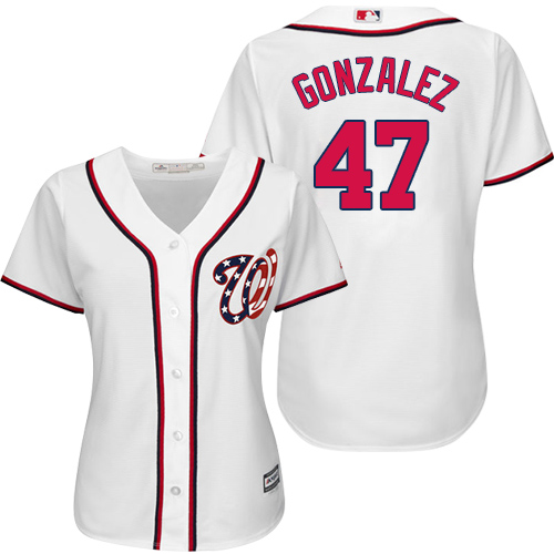 Nationals #47 Gio Gonzalez White Home Women's Stitched MLB Jersey - Click Image to Close